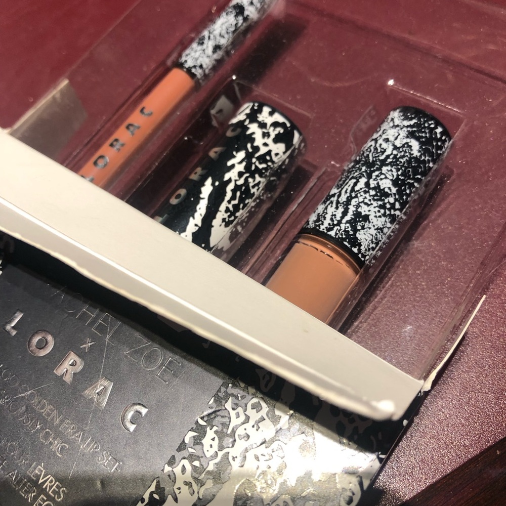 Lorac & Rachel Rae lip combo set. Liner, gloss, lipstick. Colour-seriously chic